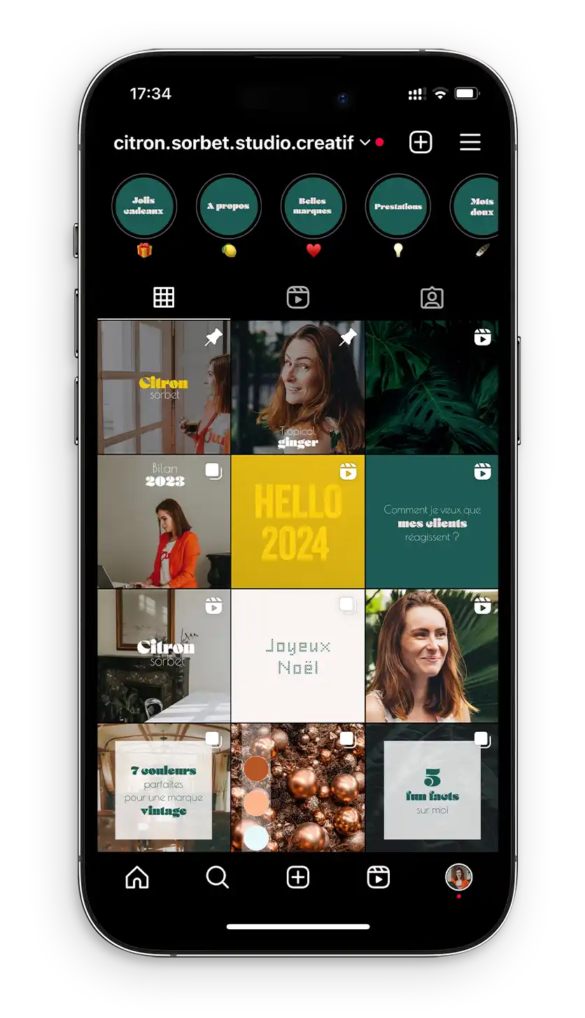 Feed Instagram du studio Citron Sorbet présenté sur un smartphone