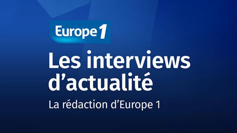 Visuel bleu d'Europe 1 pour « Les interviews d'actualité », logo de la radio en blanc sur fond bleu roi
