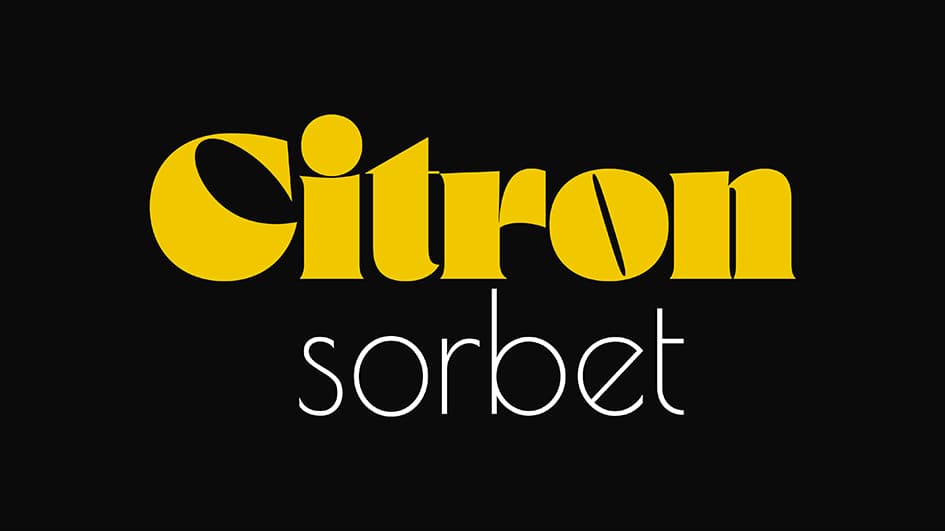 Logo du Studio Citron Sorbet : « Citron » en jaune vif et « sorbet » en blanc fin sur fond noir, graphiste à Nantes